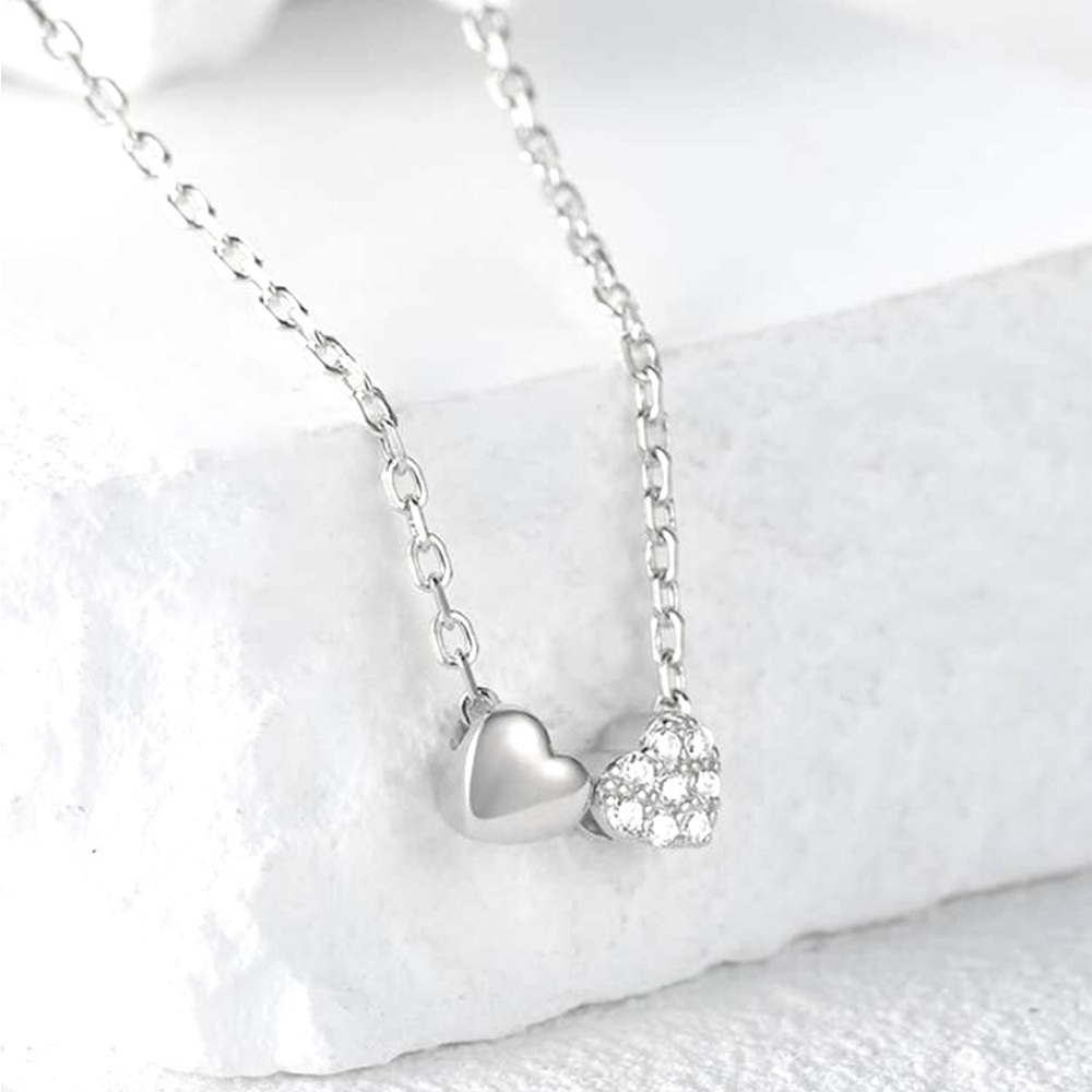 925 Sterling Silver Cubic Zirconia Heart Necklace 18k Gold Plated